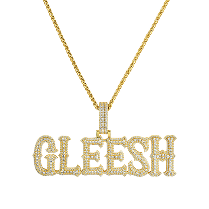 Custom Moissanite Bosox Font/Number Gold Name Pendant