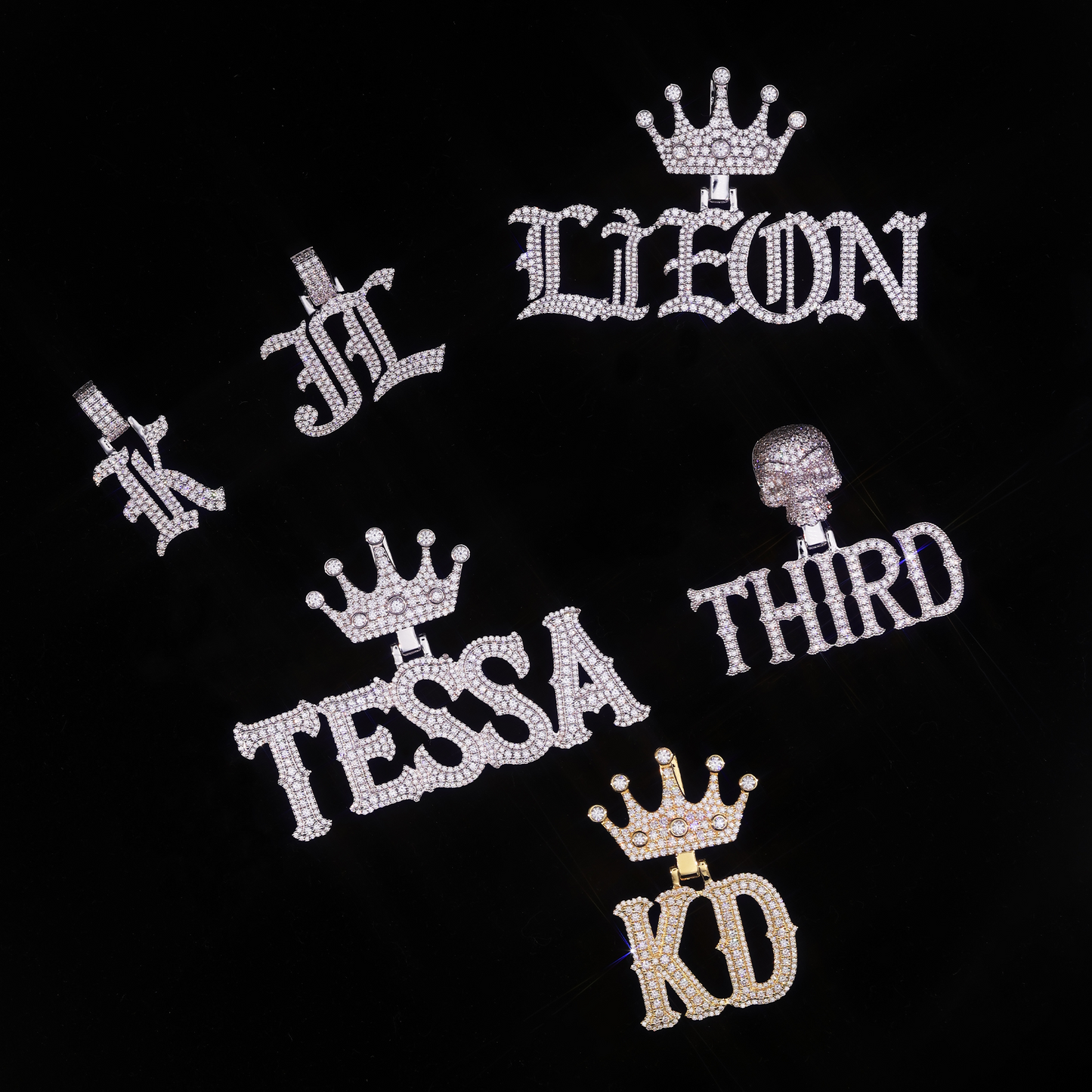 Custom Moissanite Bosox Font/Number Gold Name Pendant