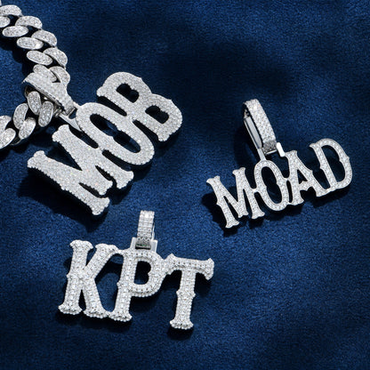 Custom Moissanite Bosox Font/Number Gold Name Pendant