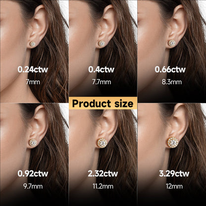 Moissanite S925 Halo Round Cut Stud Earring