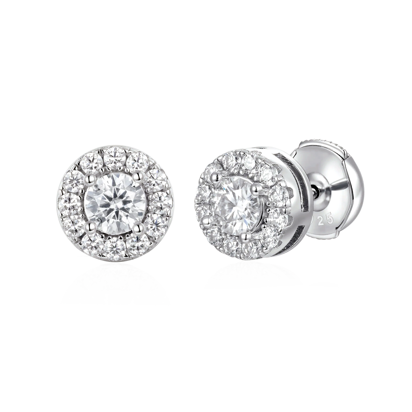 Moissanite S925 Halo Round Cut Stud Earring
