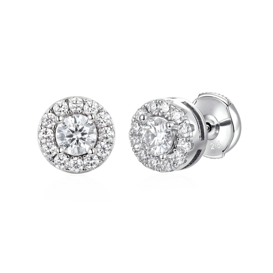 Moissanite S925 Halo Round Cut Stud Earring