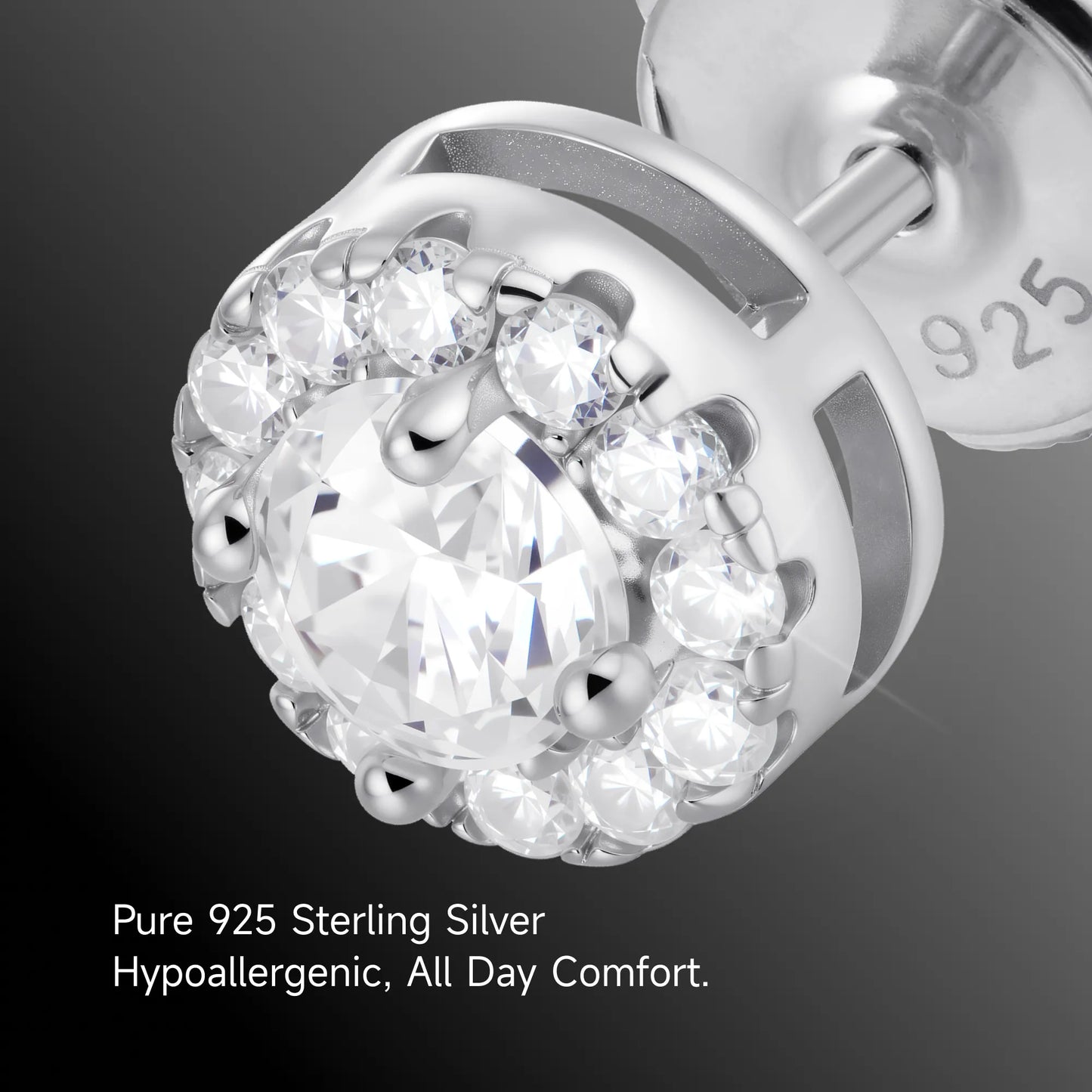 Moissanite S925 Halo Round Cut Stud Earring