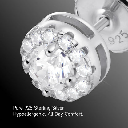 Moissanite S925 Halo Round Cut Stud Earring